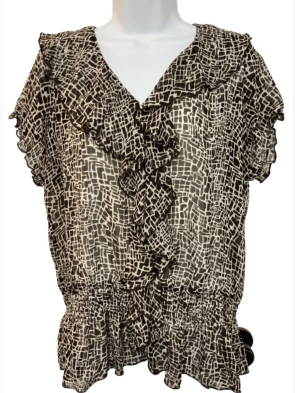AGB Ladies Large Dual Color Animal Pattern Double Layer cami Short Sleeve Blouse